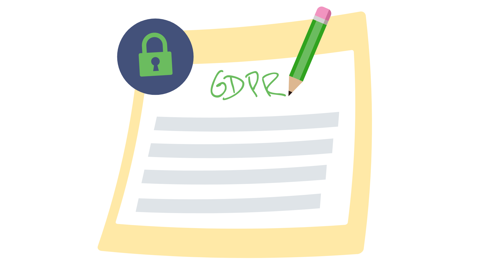 A piece of paper with a pencil and a lock, showing the general data protection regulation.