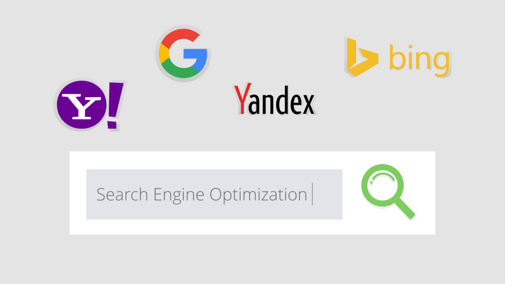 Search bar surrounded by the logos of popular search engines.