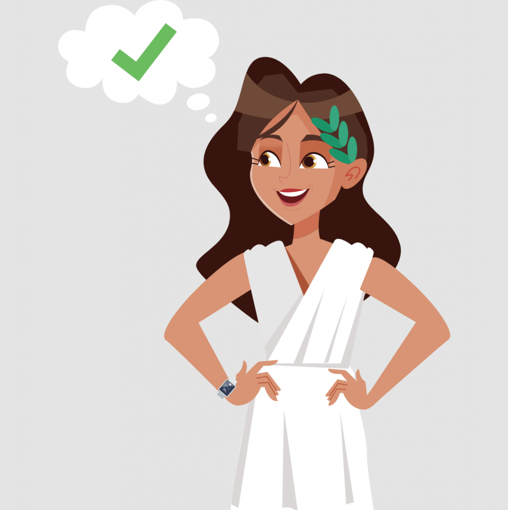 A person in a toga with a speech bubble discussing the truths about marketing automation. Illustration.