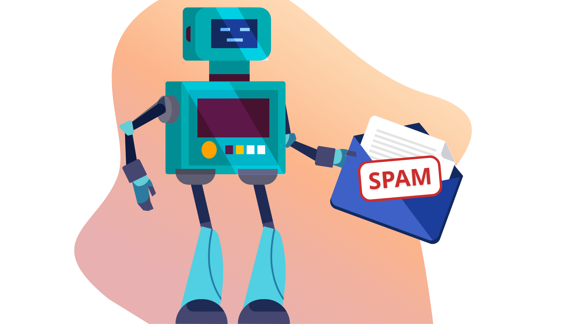 Loopify robot holding an email marked as spam. 