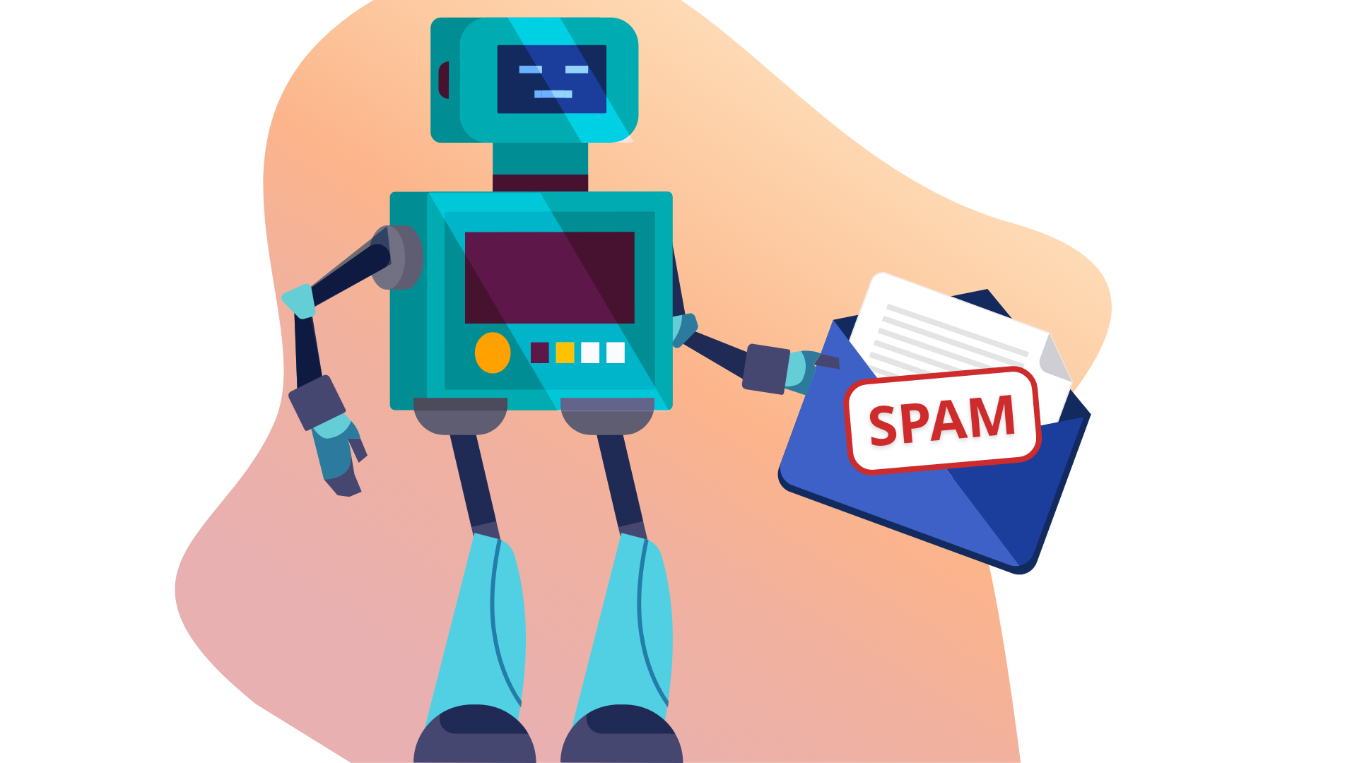 Loopify robot holding an email marked as spam.