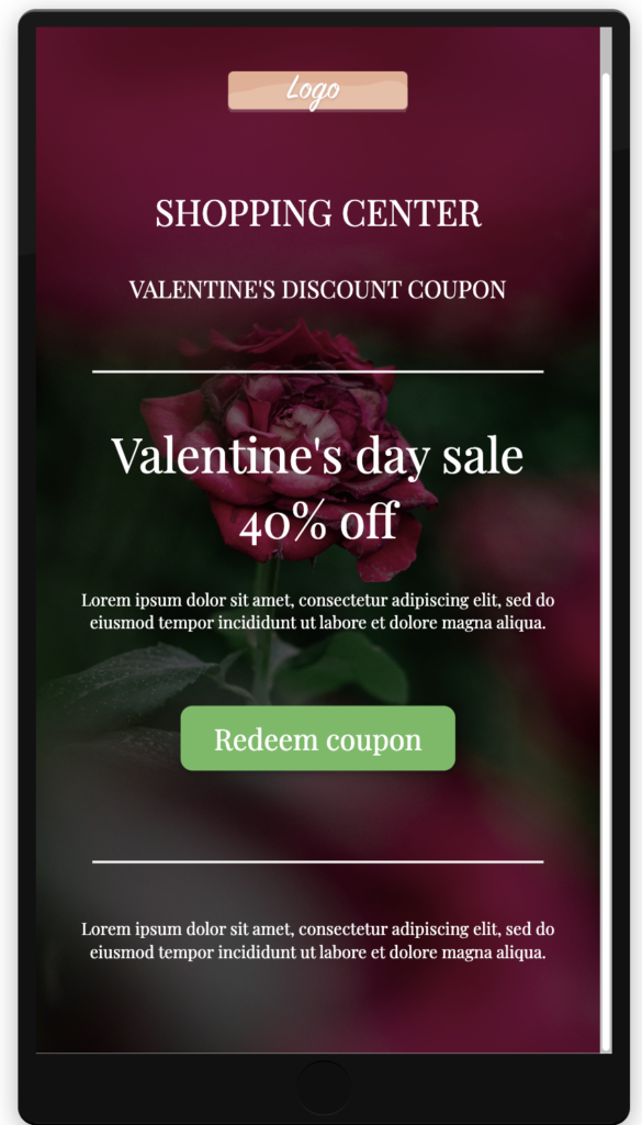Loopify mobile coupon design for Valentine's day.