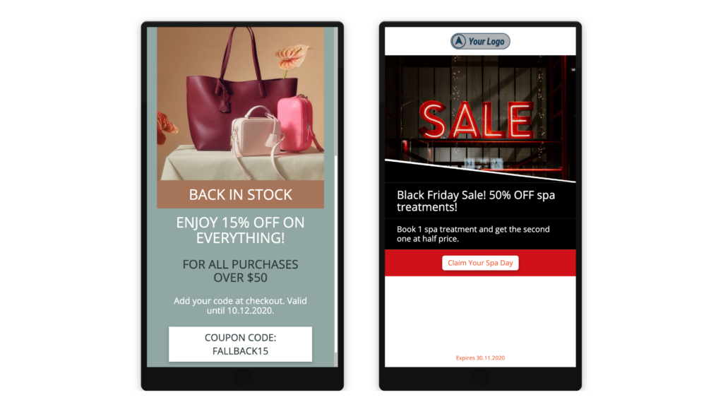 Two mobile coupon examples.