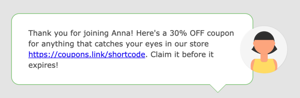 A text message with a link to a mobile coupon.