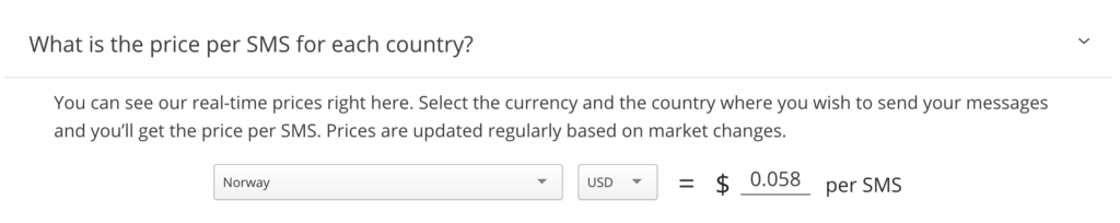 Screenshot of the SMS calculator on the Loopify procing page.