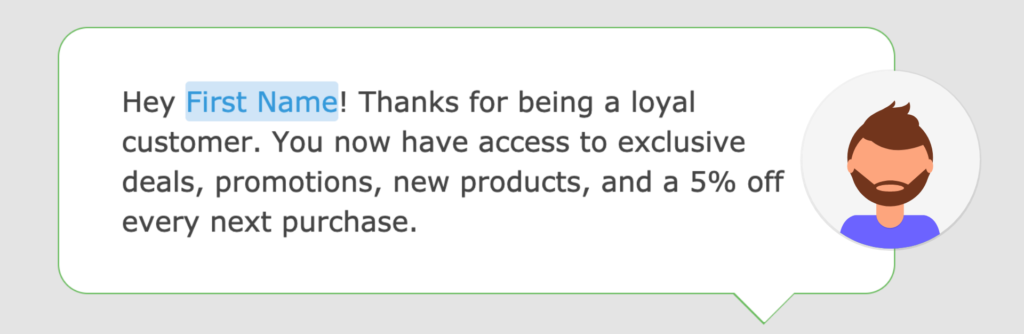 A screenshot of a loyalty program text message in the Loopify SMS editor.