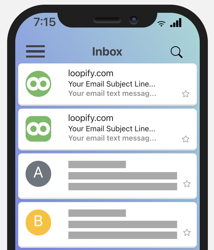 Mobile preview of the Loopify logo in email inbox after BIMI implementation.