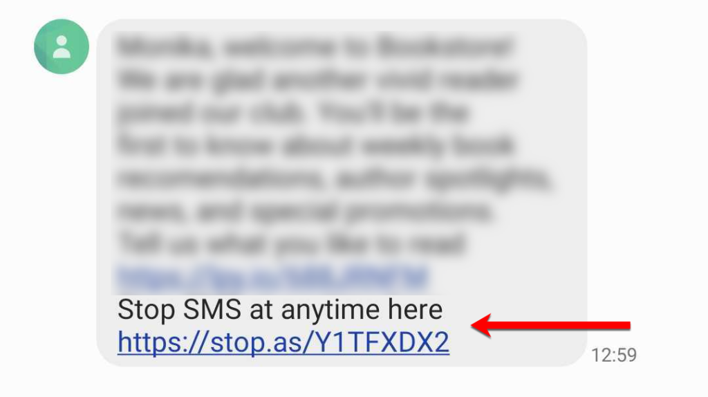 An unsubscribe link in a text message.