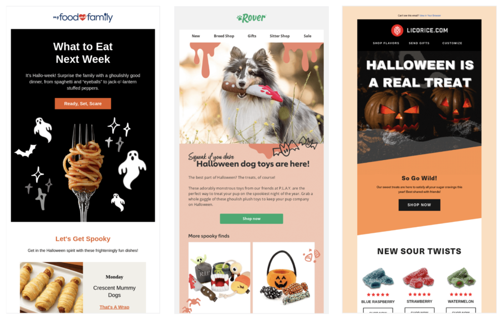 Three exmples of Halloween emails.