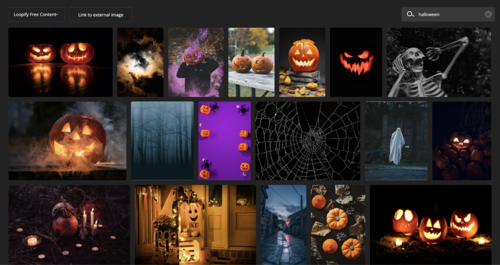 Halloween Unsplash images in Loopify image selector.