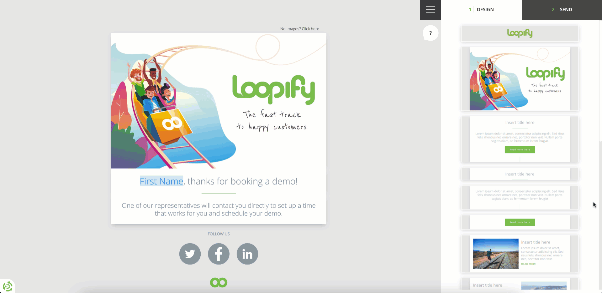 The drag-and-drop tool in the Campaign editor in Loopify.