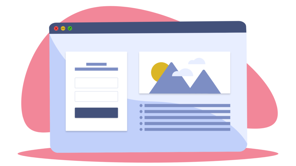 Landing-page with form, image, and listed benefits. illustration.