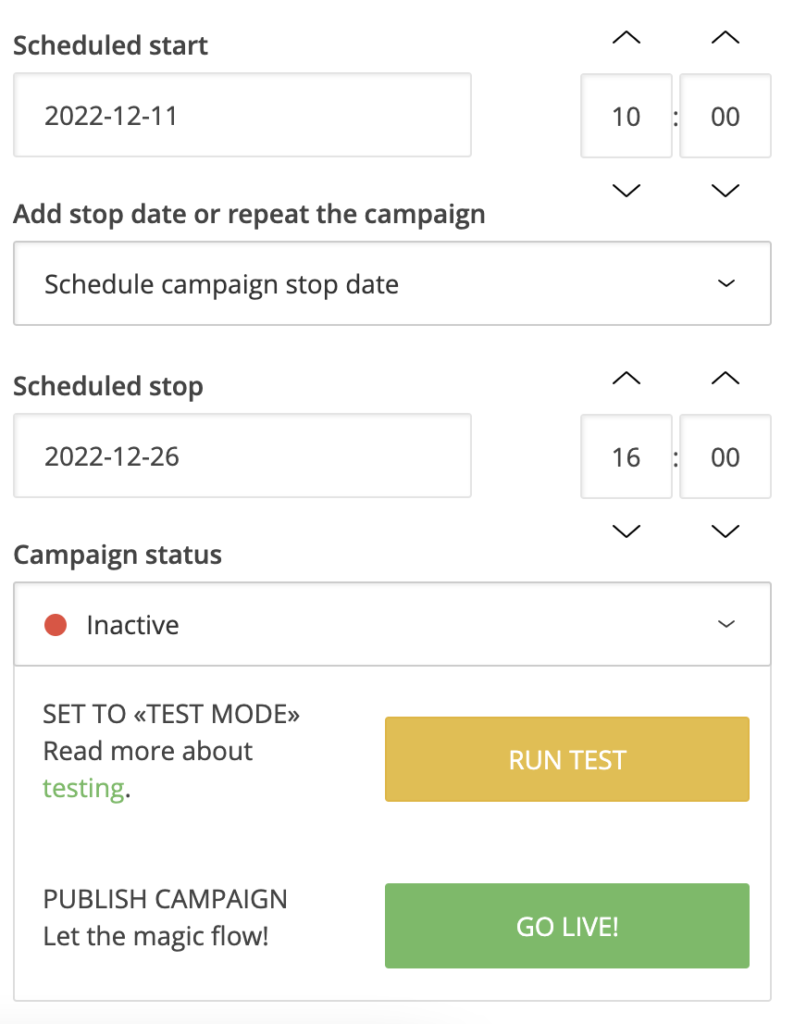 Schedule dates for marketing campaign in Loopify.
