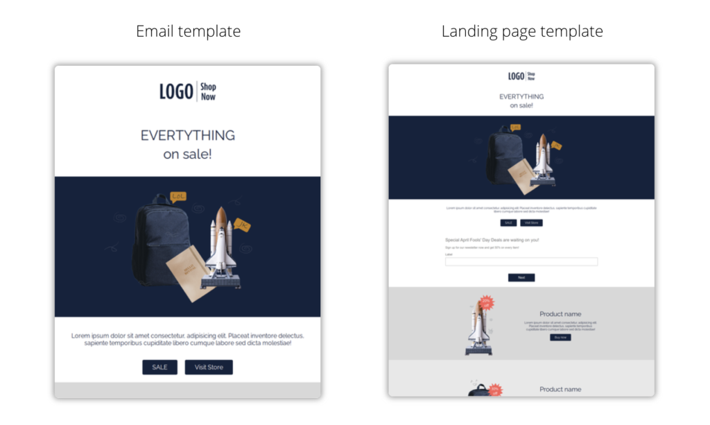Email and landing page template with the same design.