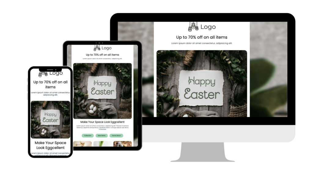 Preview of Easter template 3 on desktop, tablet, and mobile.