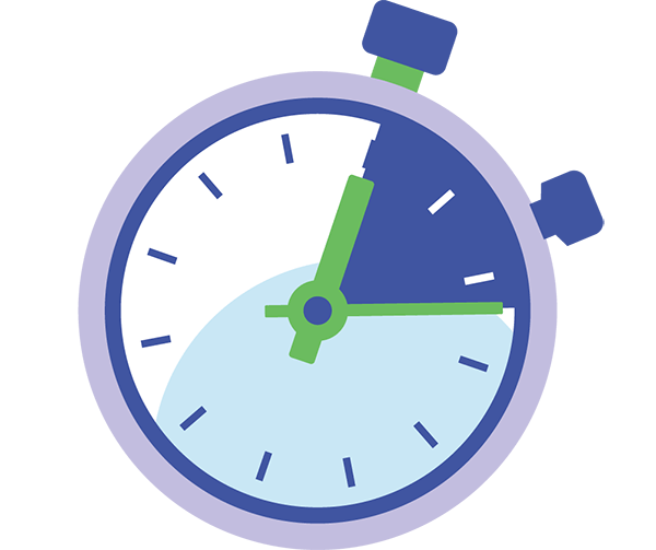 A stopwatch showing that two minutes have passed. Illustration.