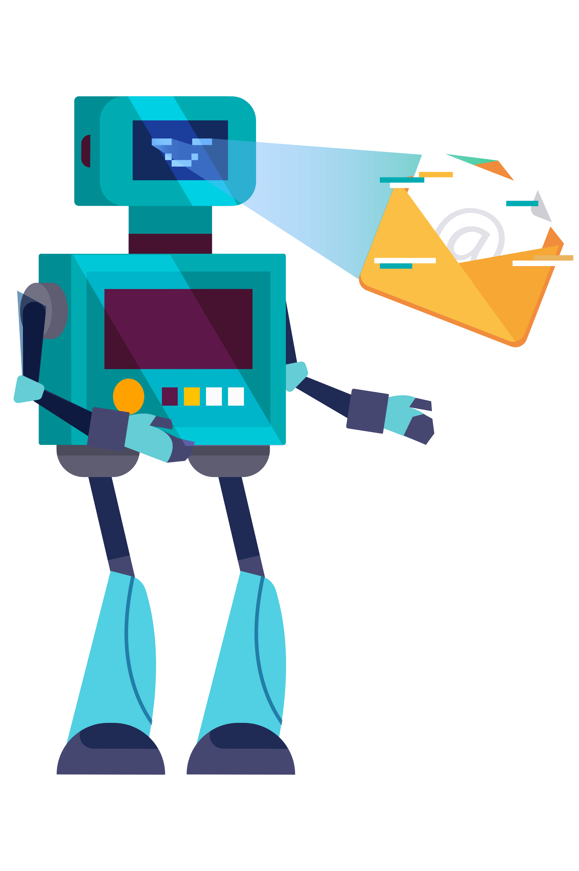 The Loopify robot projecting a newsletter. Illustration.