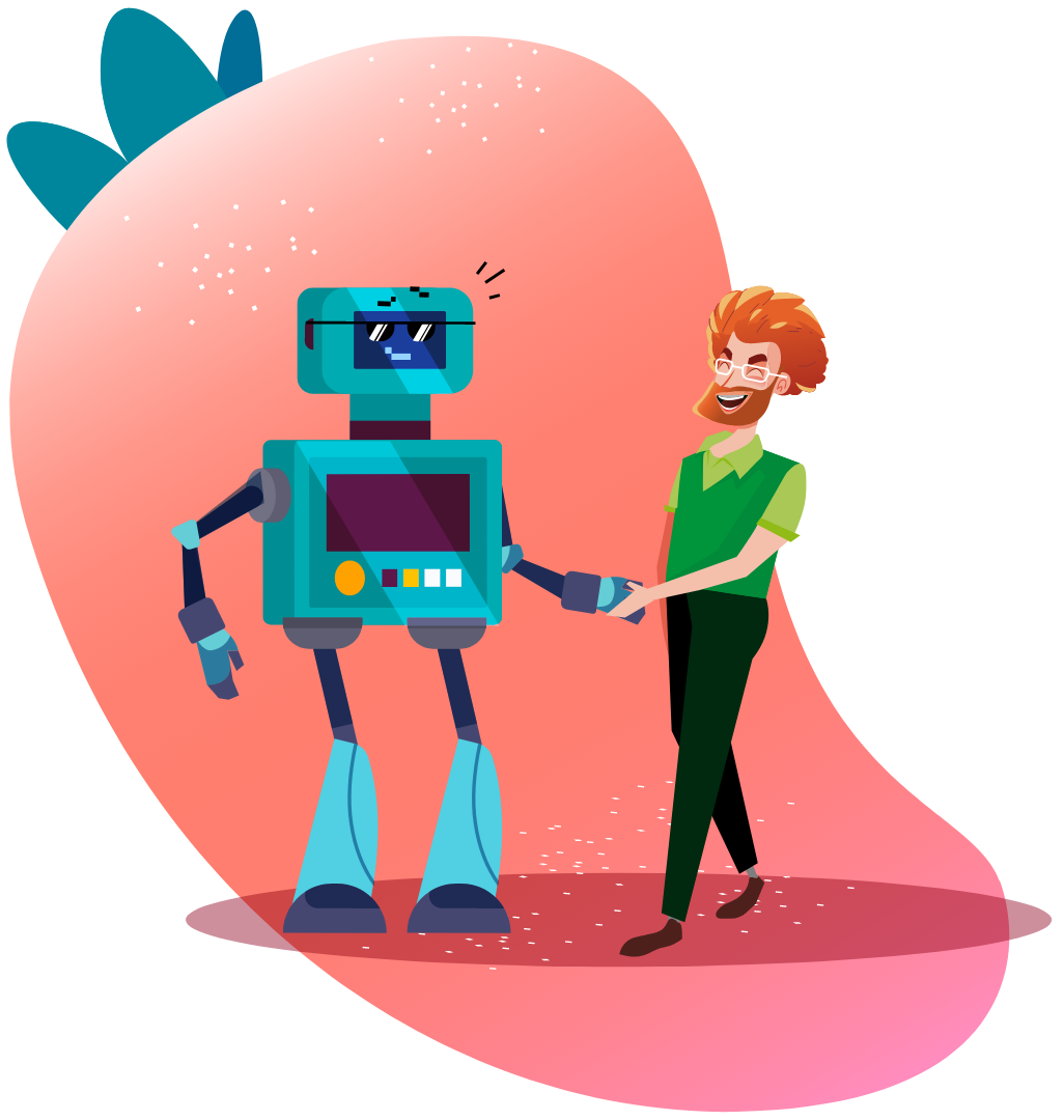 Loopify robot shaking hands with a new partner. Illustration.