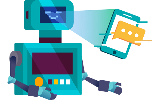 The Loopify robot projects a phone with a text bubble.